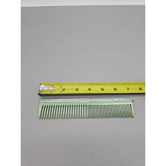 Vintage 7 in Green Plastic Nylon Comb Metal Silver Top EUC - Picture 1 of 5